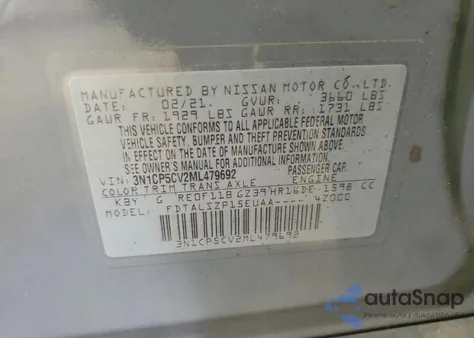 2021 Nissan Kicks Sv from USA, damaged, VIN 3N1CP5CV2ML479692